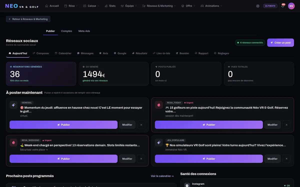 Studio Social Pulzar : posts programmés et réseaux connectés