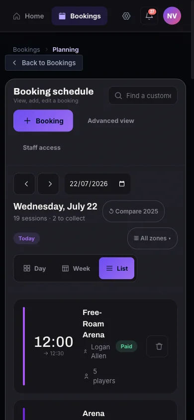 The team schedule on mobile